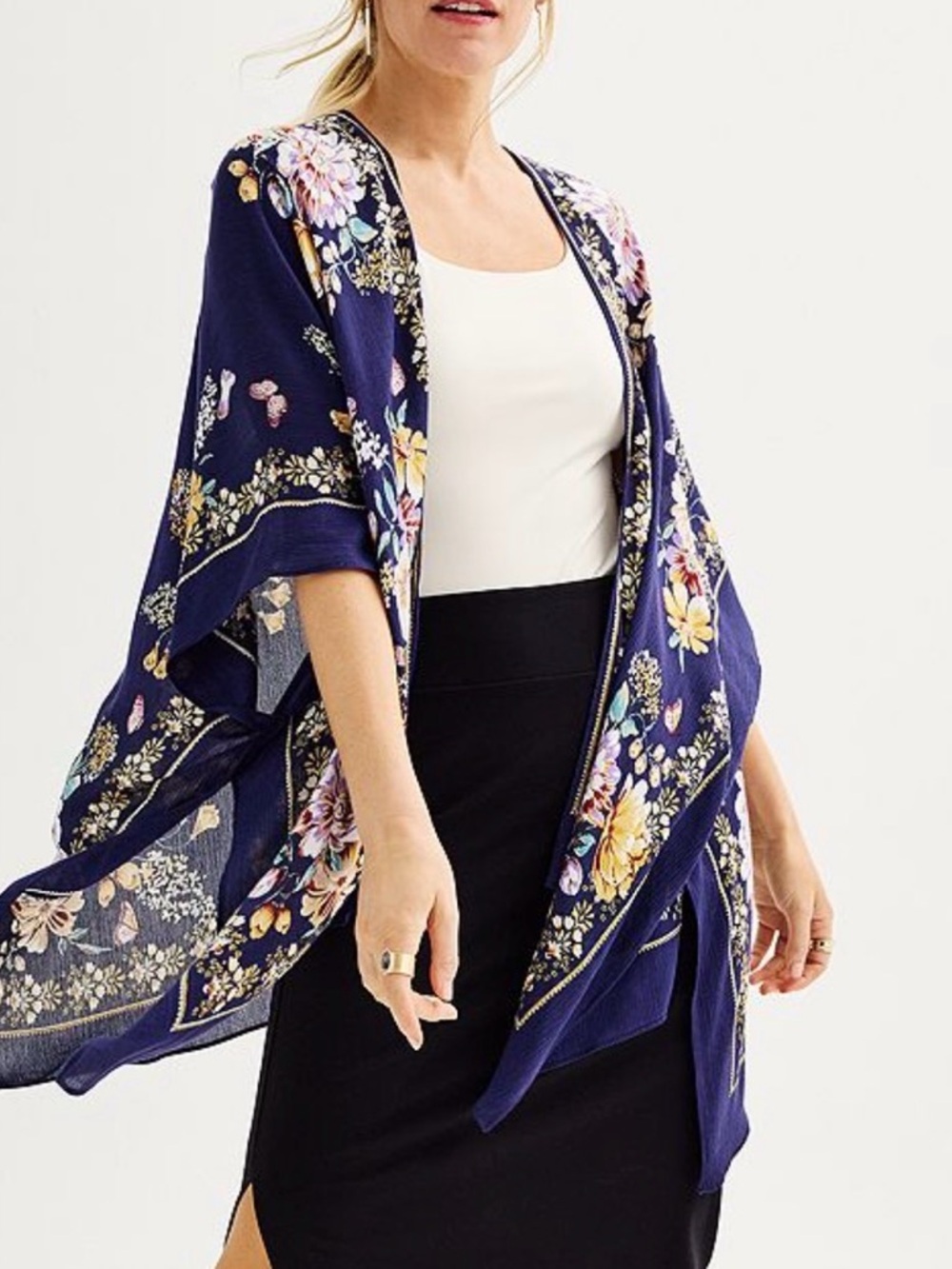 Nine West Border Blooms Floral Ruana Cape